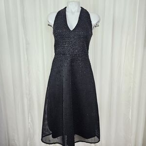 Aidan Mattox Black Bead And Mesh Cocktail Dress Sleeveless V-Neck Size 0